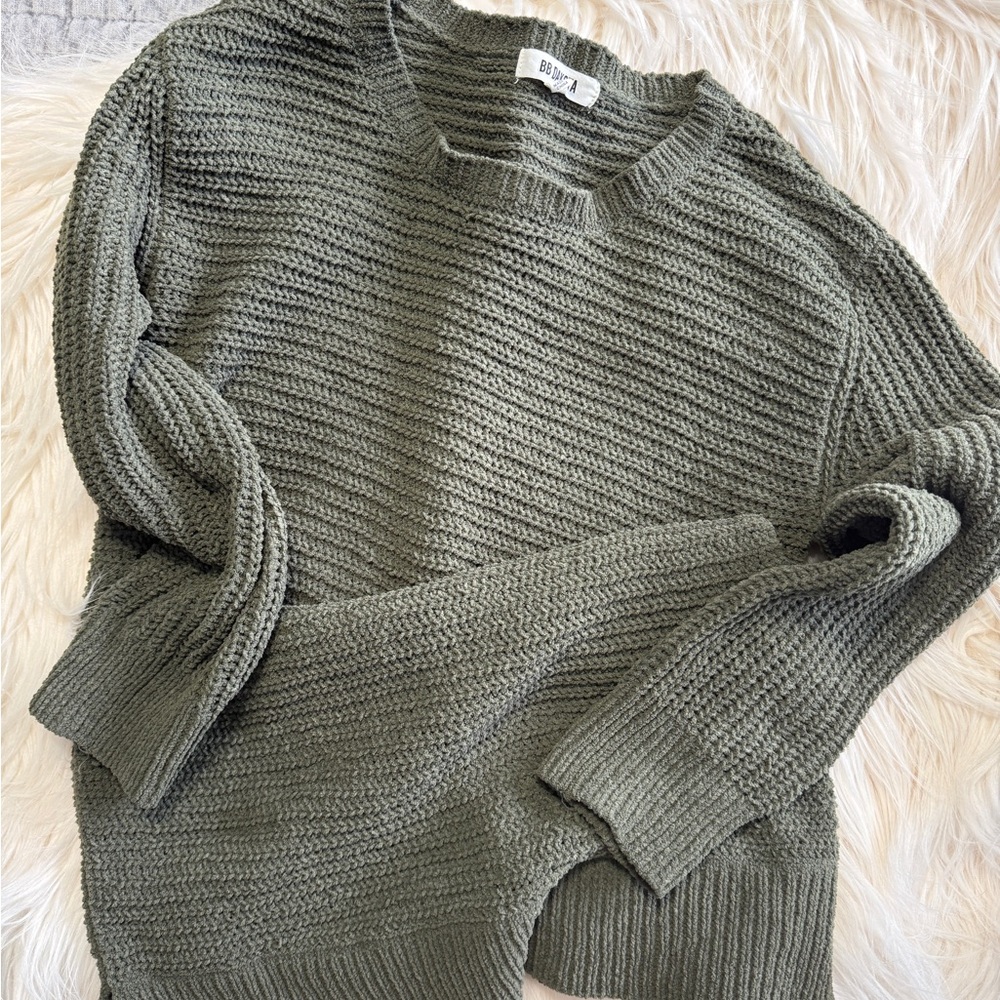 BB Dakota Textured Olive Crew Neck Sweater